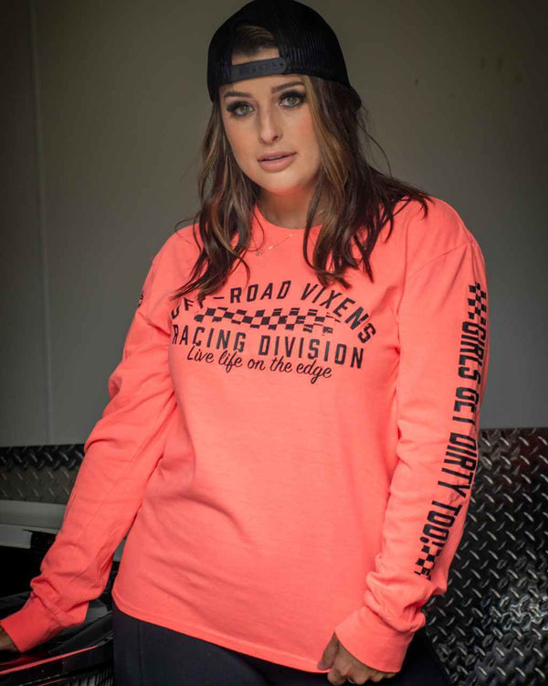 Racing Division Unisex Garment Dyed LS-Coral - BB - OFF-ROAD VIXENS CLOTHING CO.