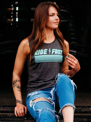 Ride Fast Muscle Tank Charcoal - OFF-ROAD VIXENS CLOTHING CO.