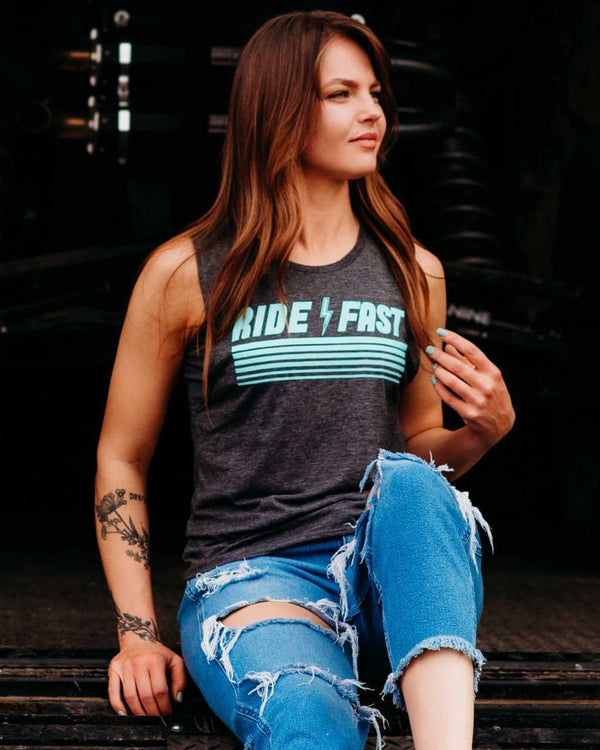 Ride Fast Muscle Tank Charcoal - OFF-ROAD VIXENS CLOTHING CO.