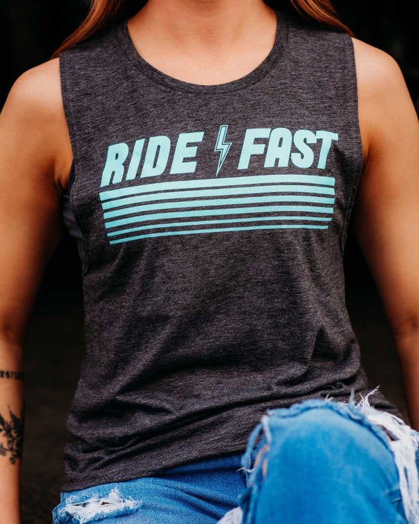 Ride Fast Muscle Tank Charcoal - OFF-ROAD VIXENS CLOTHING CO.