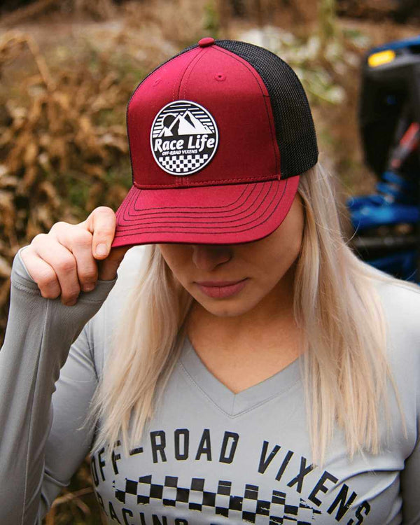 Race Life Trucker Hat - Maroon - OFF-ROAD VIXENS CLOTHING CO.