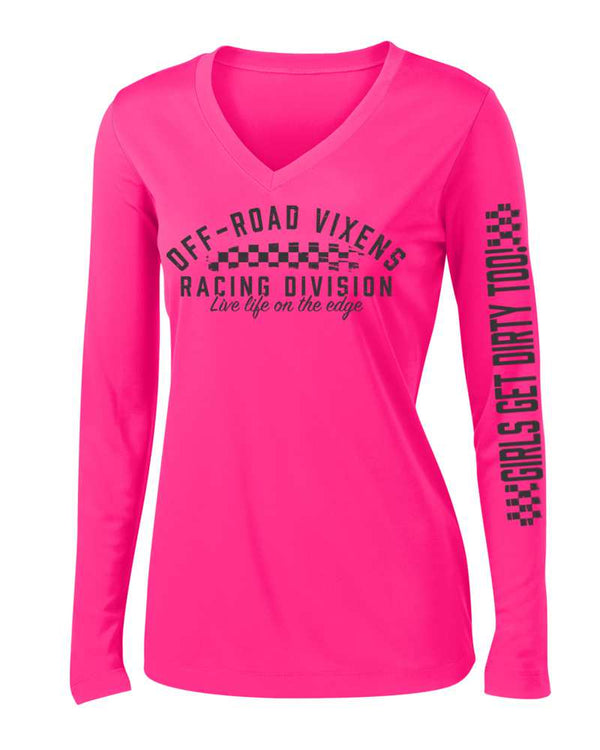 Racing Division LS Tech Tee - Neon Pink - OFF-ROAD VIXENS CLOTHING CO.
