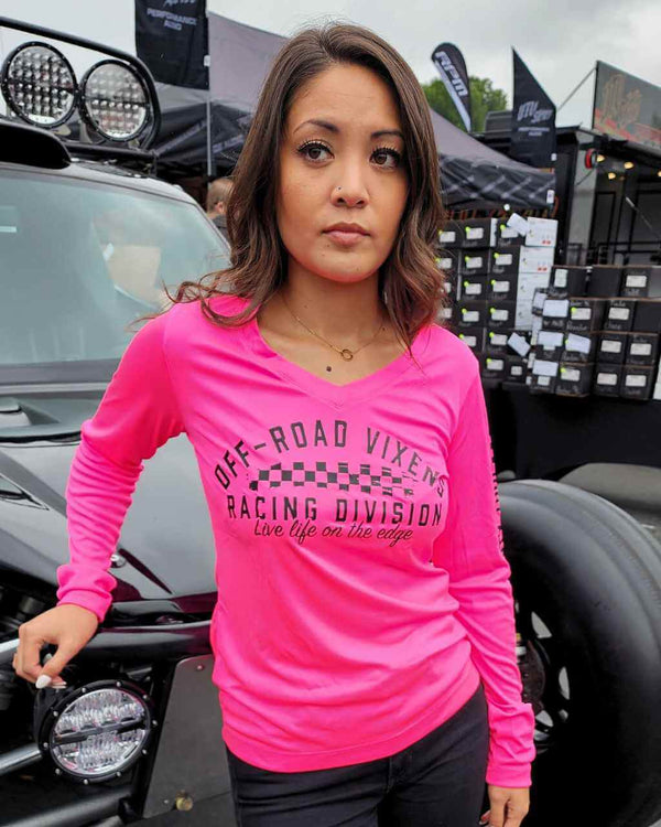 Racing Division LS Tech Tee - Neon Pink - OFF-ROAD VIXENS CLOTHING CO.