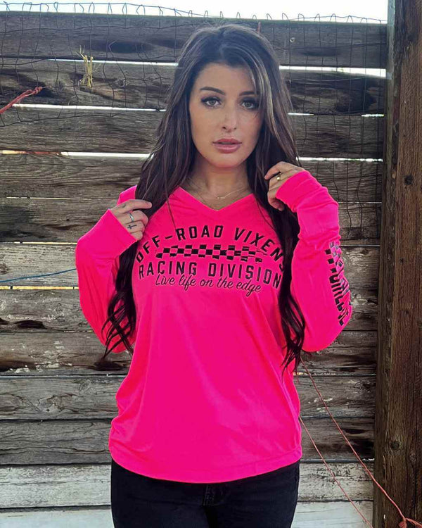 Racing Division LS Tech Tee - Neon Pink - OFF-ROAD VIXENS CLOTHING CO.