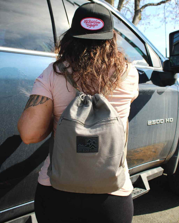 Ride Free Canvas Cinch Bag - Pewter - OFF-ROAD VIXENS CLOTHING CO.